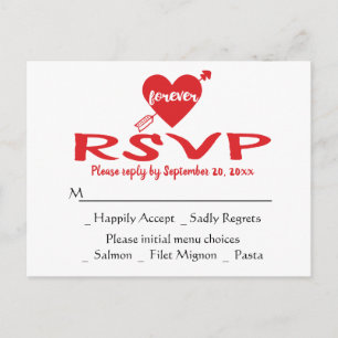 Red RSVP Wedding Response Heart Modern Trendy Invitation Postcard