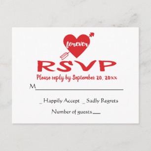 Red RSVP Wedding Response Heart Modern Trendy Invitation Postcard