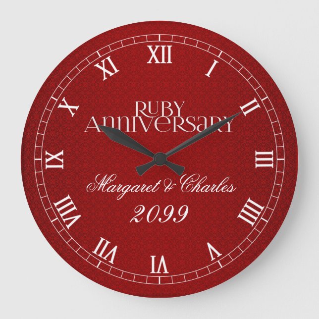 Red Ruby 40th Wedding Anniversary Name Year Large Clock (Front)