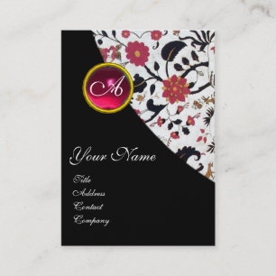 RED RUBY DAMASK MONOGRAM 2 fuchsia,pearl Business Card