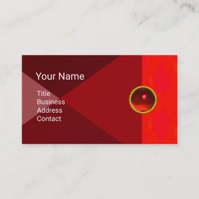 RED RUBY GEMSTONE MONOGRAM Abstract Geometric Business Card (Front)