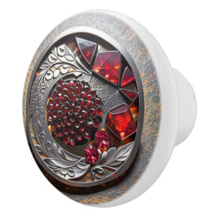 Red Ruby Mandala with Ornate Silver Ceramic Knob