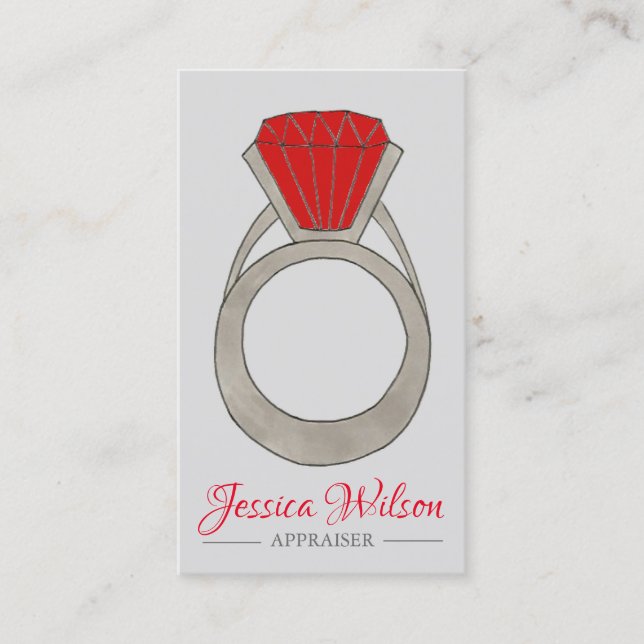 Red Ruby Ring Gemstone Jewel Jewellery Appraisal Business Card (Front)