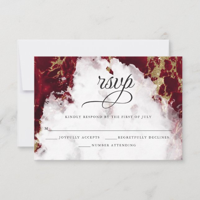 Red Ruby Watercolor Geode  BarefootBride™ RSVP Card (Front)