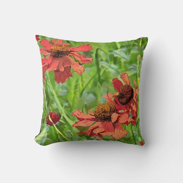 RED RUDBECKIA FLOWERS CUSHION (Front)