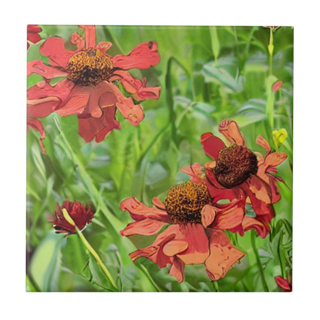 RED RUDBECKIA FLOWERS TILE (Front)