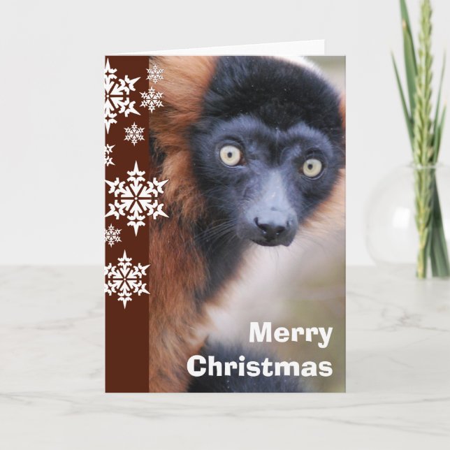 Red Ruffed Lemur Christmas Card (Front)