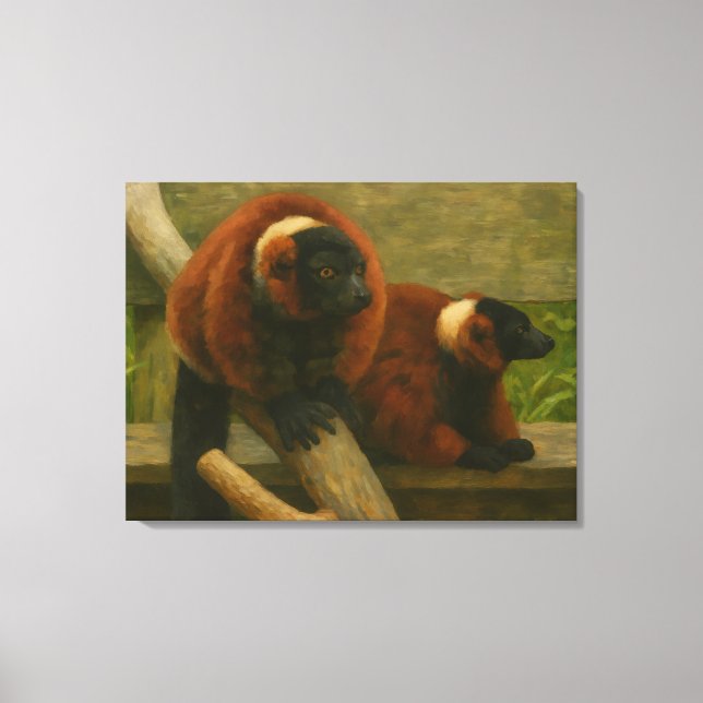 Red Ruffed Lemurs in Woodland Light Canvas Print (Front)