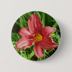 Red Ruffled Lily Button