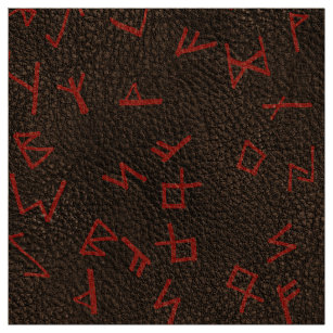 Red Runic Letters on dark (simulated) Leather Fabric