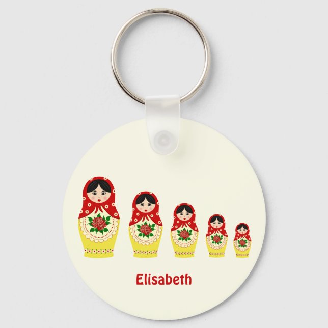 Red russian matryoshka nesting dolls name key ring (Front)