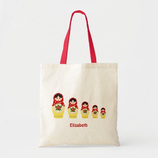 Red russian matryoshka nesting dolls tote bag (Front)