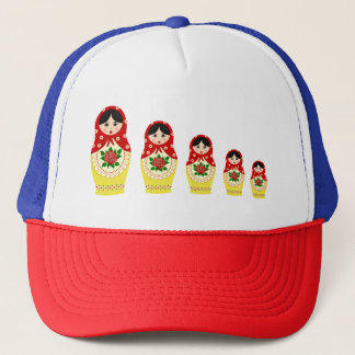 Red russian matryoshka nesting dolls trucker hat