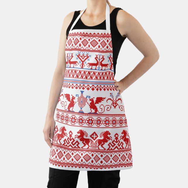 Red russian traditional ornament apron (Insitu)