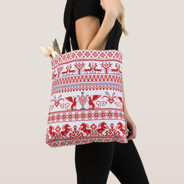 Red russian traditional ornament Tote (Close Up)