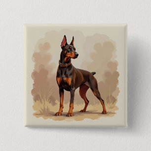 Red Rust Brown Doberman Pinscher Dog 15 Cm Square Badge