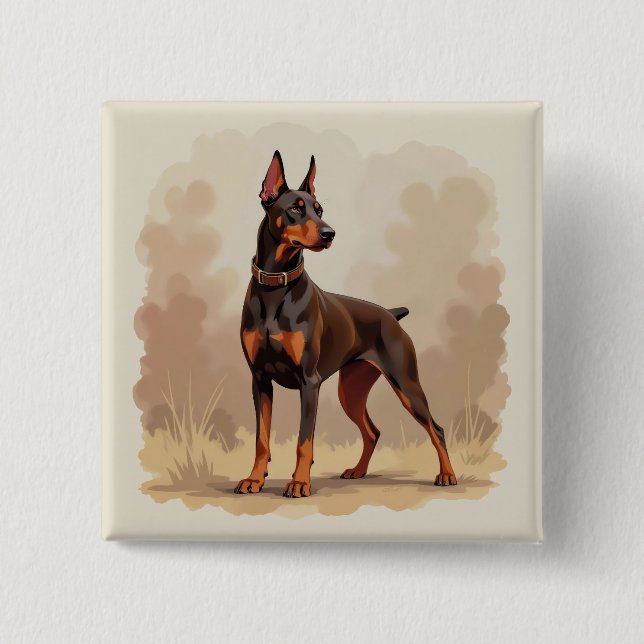 Red Rust Brown Doberman Pinscher Dog 15 Cm Square Badge (Front)