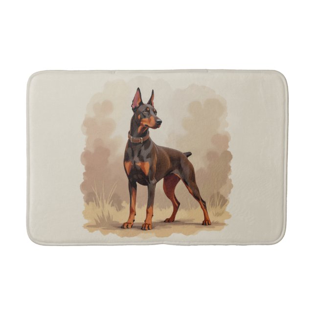 Red Rust Brown Doberman Pinscher Dog Bath Mat (Front)