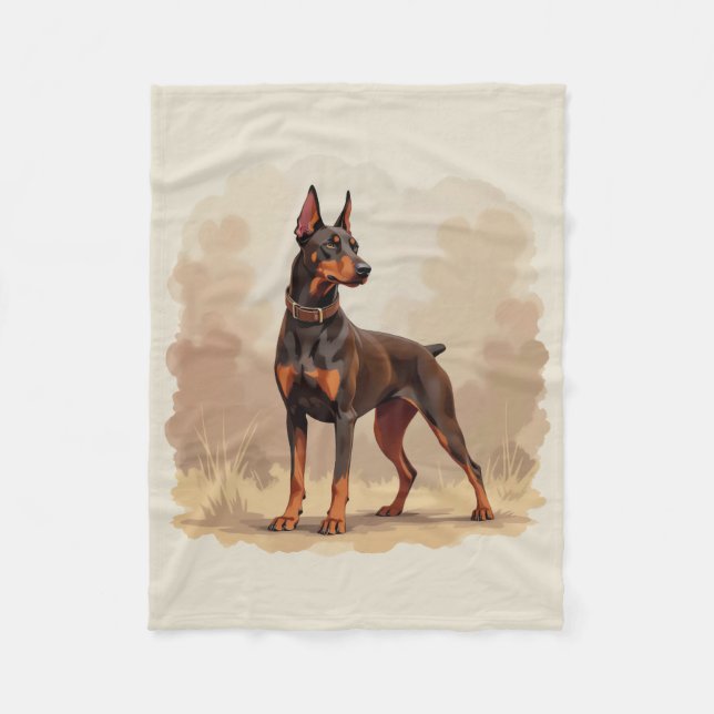 Red Rust Brown Doberman Pinscher Dog Fleece Blanket (Front)