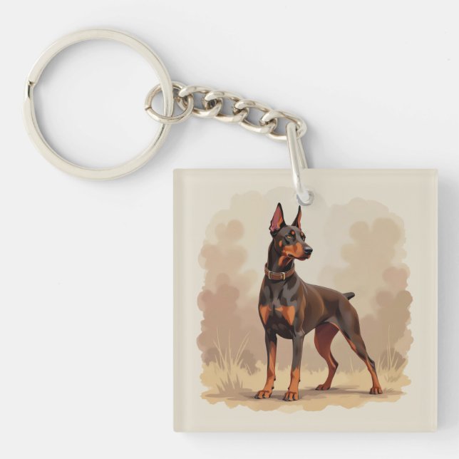 Red Rust Brown Doberman Pinscher Dog Key Ring (Front)