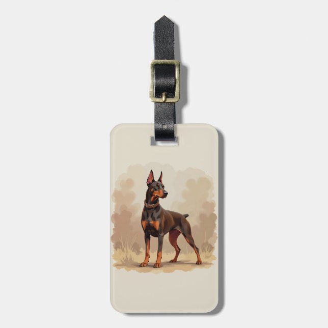 Red Rust Brown Doberman Pinscher Dog Luggage Tag (Front Vertical)