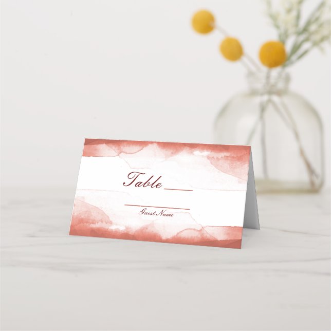 Red Rust Clay Watercolor Table Number Seating Place Card (Front)