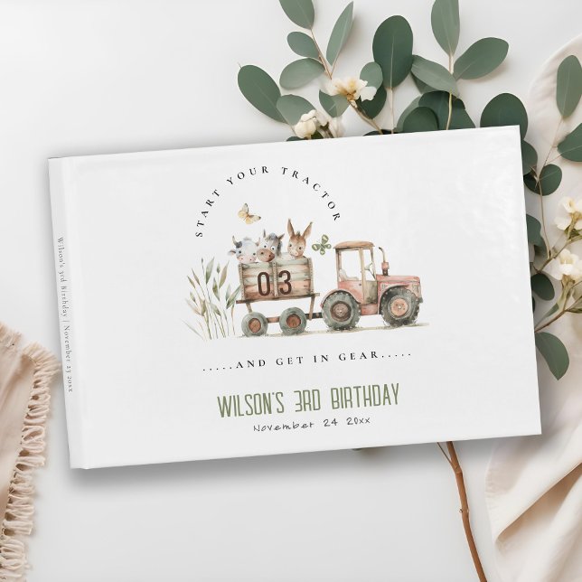 Red Rust Farm Animals Tractor Kids Birthday Guest Book (Creator Uploaded)