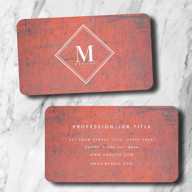 Red Rust Metallic Texture Monogram Initial Business Card (Red Rust Metallic Texture Monogram Initial Business Card)