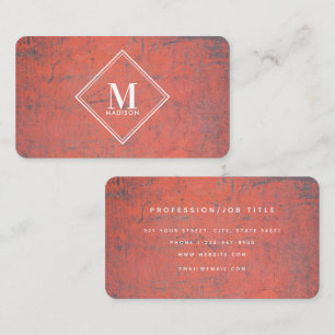 Red Rust Metallic Texture Monogram Initial Business Card