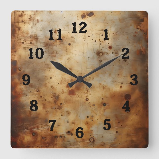 red rust on steel square wall clock (Front)