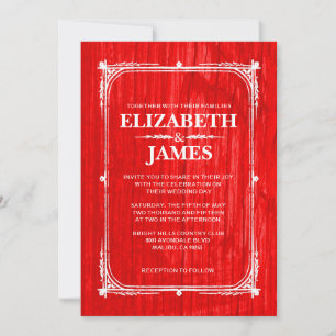 Red Rustic Barn Wood Wedding Invitations