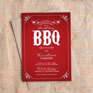 Red Rustic Birthday Party BBQ Invitation