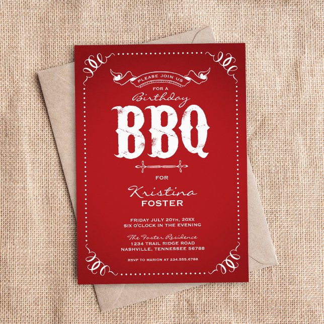 Red Rustic Birthday Party BBQ Invitation (Creator Uploaded)