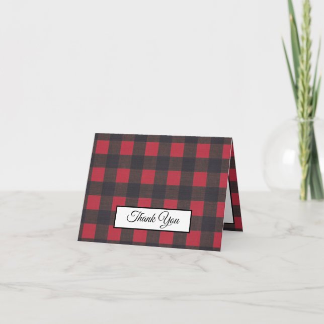 red rustic buffalo plaid lumberjack thank you card (Front)