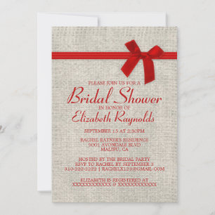 Red Rustic Burlap Bridal Shower Invitations