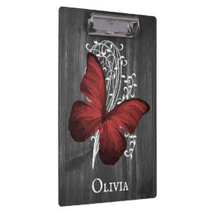 Red Rustic Butterfly Personalised Clipboard