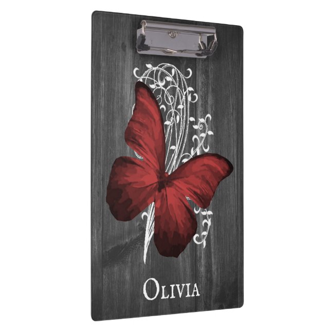 Red Rustic Butterfly Personalised Clipboard (Right)