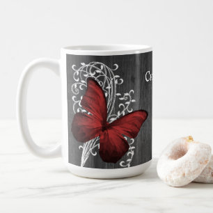 Red Rustic Butterfly Personalised Coffee Mug
