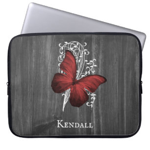 Red Rustic Butterfly Personalised Laptop Sleeve
