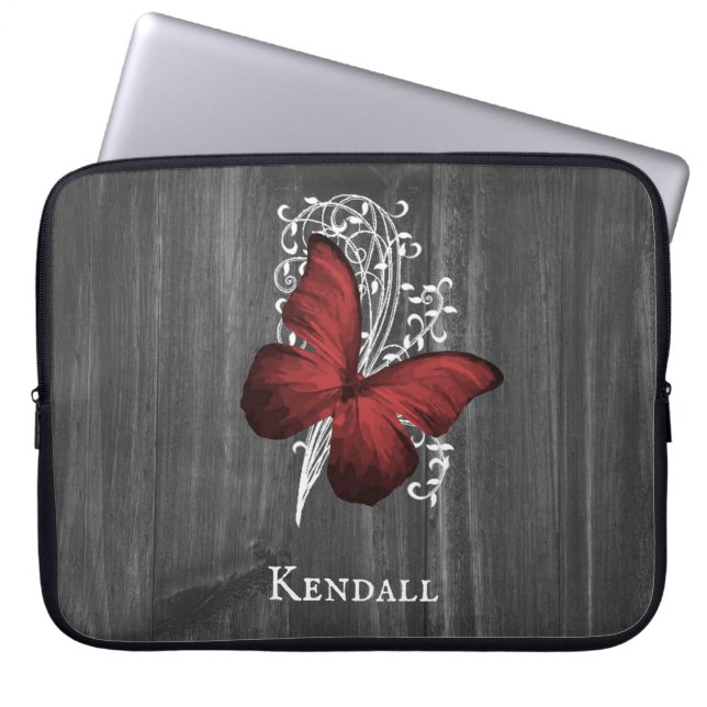 Red Rustic Butterfly Personalised Laptop Sleeve (Front)