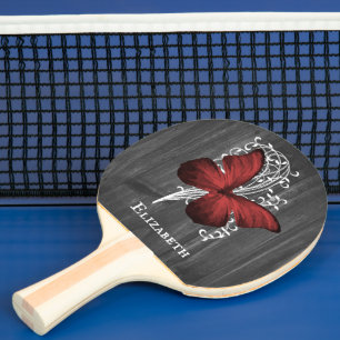 Red Rustic Butterfly Personalised Ping Pong Paddle