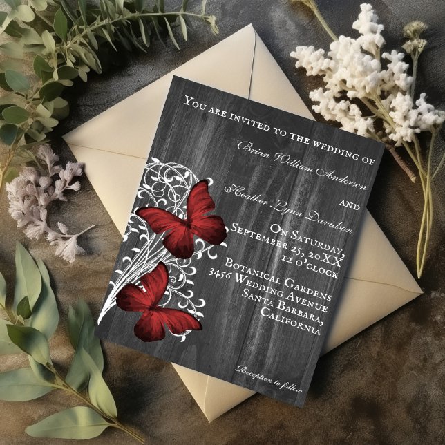 Red Rustic Butterfly Wedding Invitation (Red Rustic Butterfly Wedding Invitation)