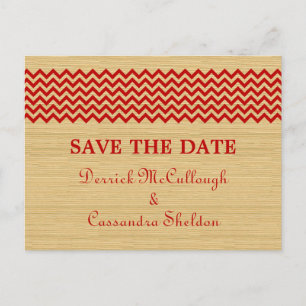 Red Rustic Chevron Save the Date Postcard