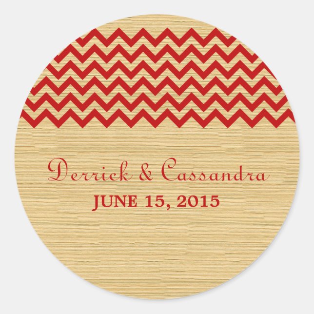 Red Rustic Chevron Wedding Stickers (Front)