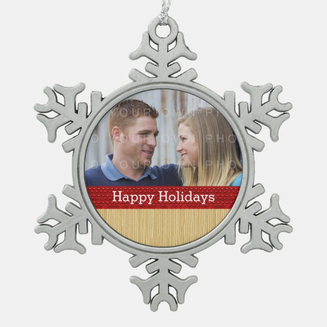 Red Rustic Christmas Photo Ornament (Front)