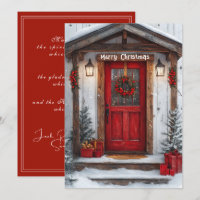 Red Rustic Country Door Wreath Presents Lights