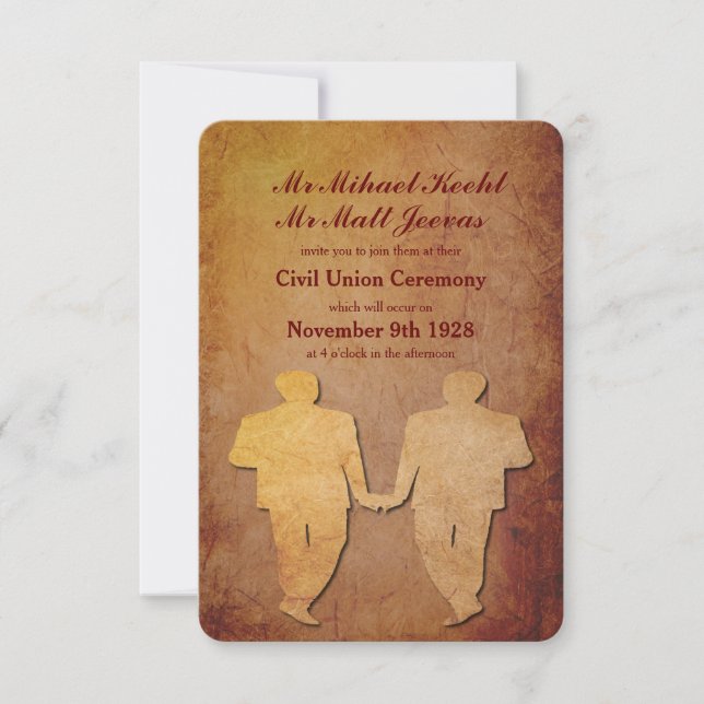 Red Rustic Gay Wedding Invitation (Front)