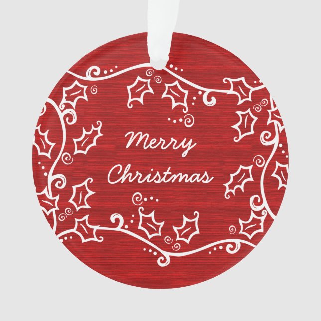 Red Rustic Holly Acrylic Ornament (Front)
