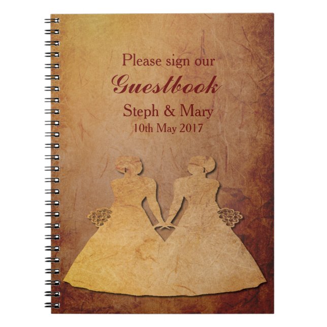 Red Rustic Lesbian Wedding Guestbook Notebook (Front)