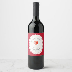 Red Rustic Minimalist Vintage Apple Baby Shower Wine Label